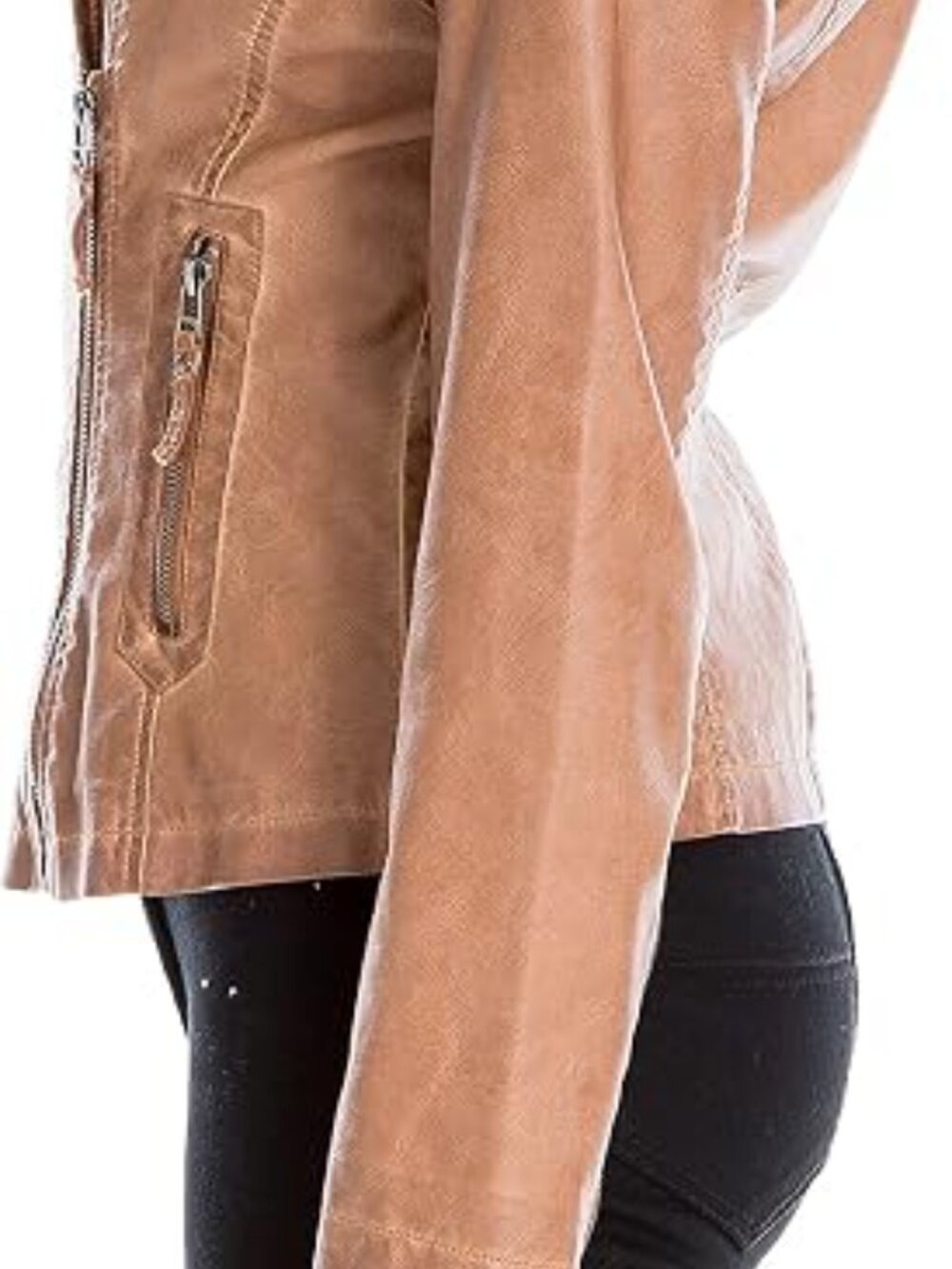 NWT Max Studio Large Women's Cognac Everyday Casual Faux Leather Moto Jacket - Picture 2 of 16